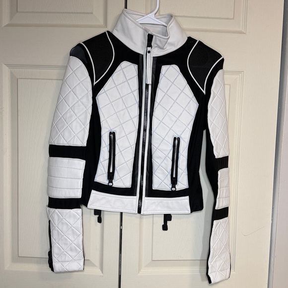 Blanc Noir women’s small Black and White moto Jacket - Picture 2 of 13